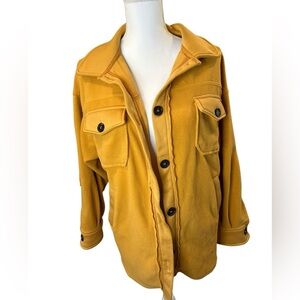 Zenana Signature Mustard Fleece Shacket M Button Front Utility Overshirt Jacket